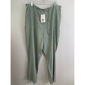 NEW J Jill Womens Plus 22W Misty Green Linen Blend Relaxed Pants Pockets